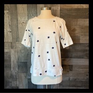 LOFT 3/4 sleeve top small white blue stars preppy patriotic 4th of July summer